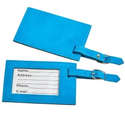 Aqua Blue Leatherette Luggage Tag, 4.375" X 2.75"