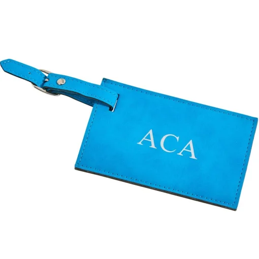 Aqua Blue Leatherette Luggage Tag, 4.375" X 2.75"