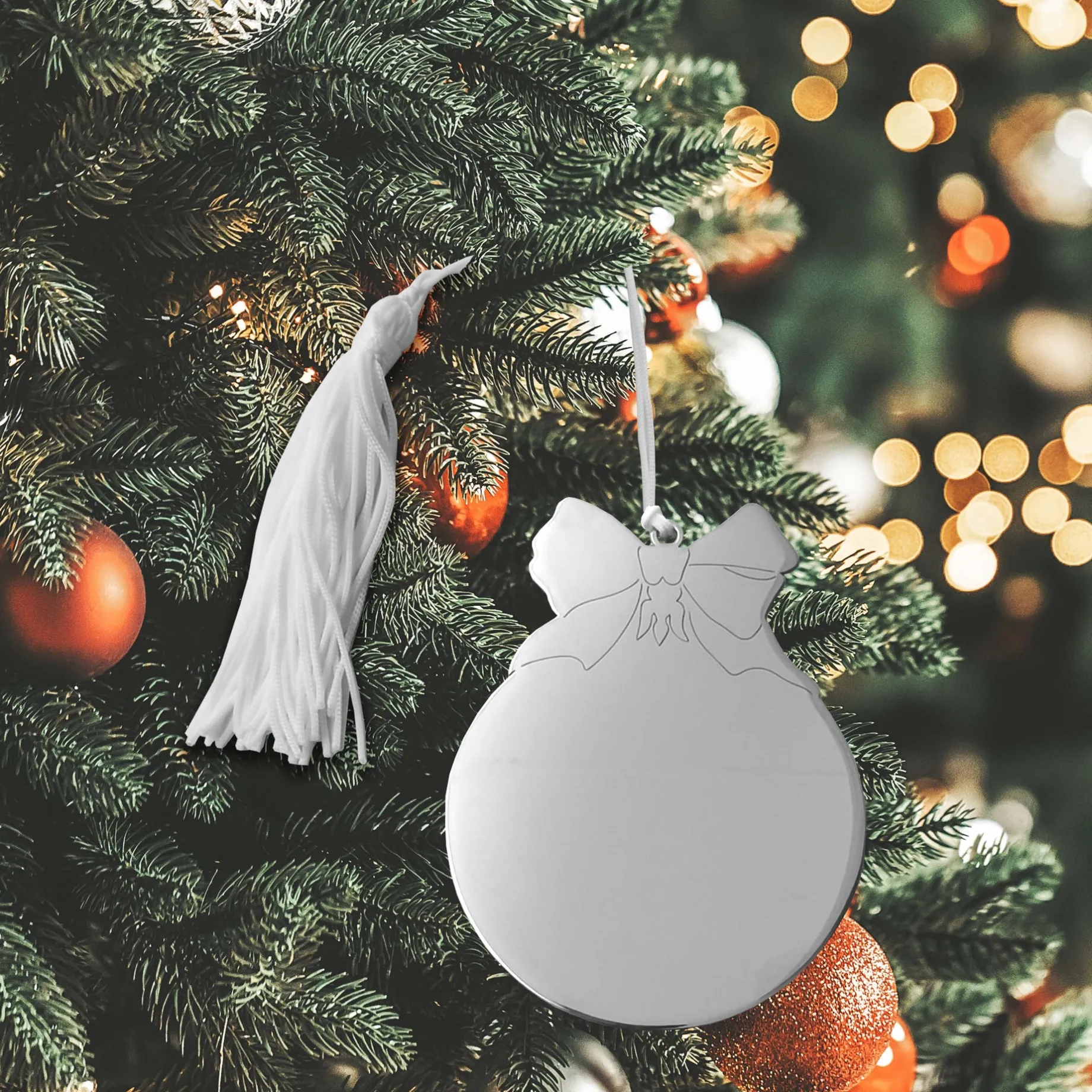 Ball Ornament with Bow White Tassel