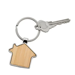 Bamboo House Keychain with Metal Trim