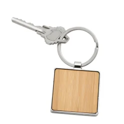 Bamboo Square Keychain with Metal Trim