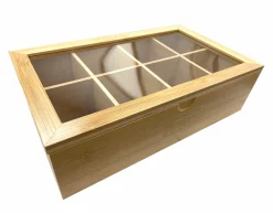 Bamboo Tea Box With 8 Compartments, 12.5" X 7.5" X 3.5"