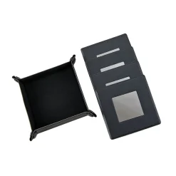 Black Leatherette 5 Piece Coaster Set