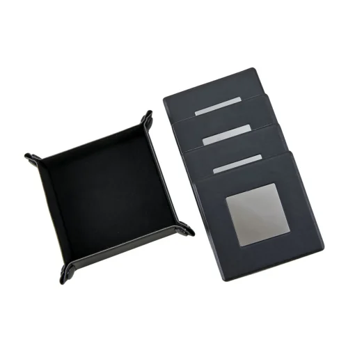 Black Leatherette 5 Piece Coaster Set