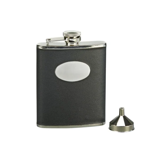 Black Leatherette Flask with Engraving Plate