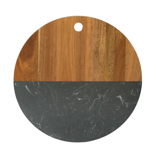 Black Marble and Acacia Wood Round Board - 12"
