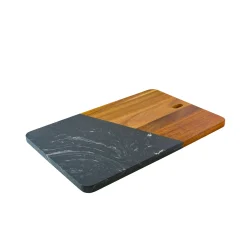 Black Marble and Acacia Wood Rectangular Diagonal Board
