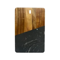 Black Marble and Acacia Wood Rectangular Diagonal Board