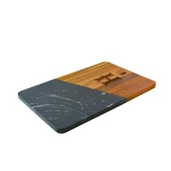 Black Marble and Acacia Wood Rectangular Diagonal Board