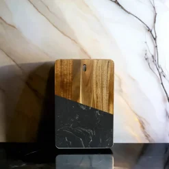 Black Marble and Acacia Wood Rectangular Diagonal Board