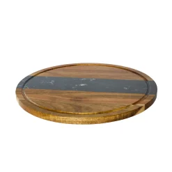 Black Marble Stripe and Acacia Wood Round Board - 11"
