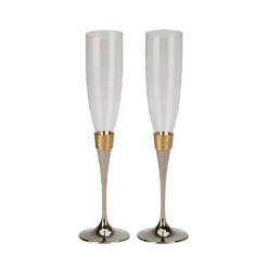 Hammered Gold Band Champagne Flutes Set
