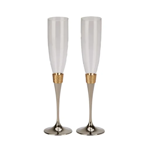 Hammered Gold Band Champagne Flutes Set