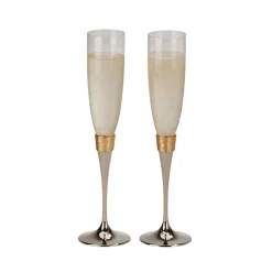 Hammered Gold Band Champagne Flutes Set