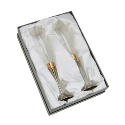 Hammered Gold Band Champagne Flutes Set