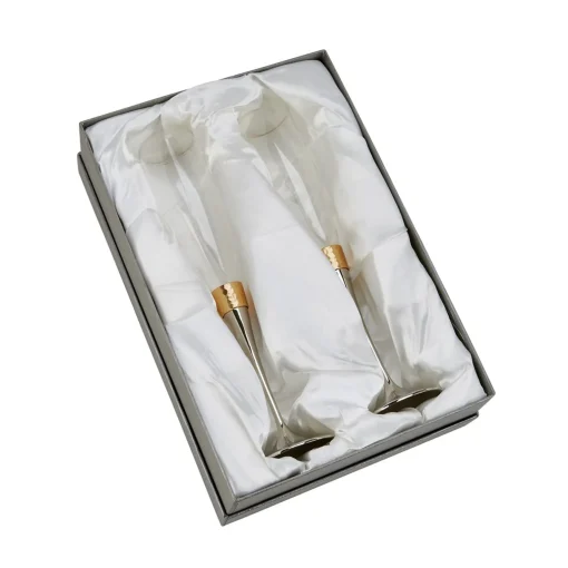 Hammered Gold Band Champagne Flutes Set
