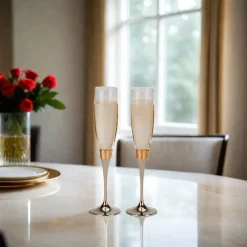 Hammered Gold Band Champagne Flutes Set