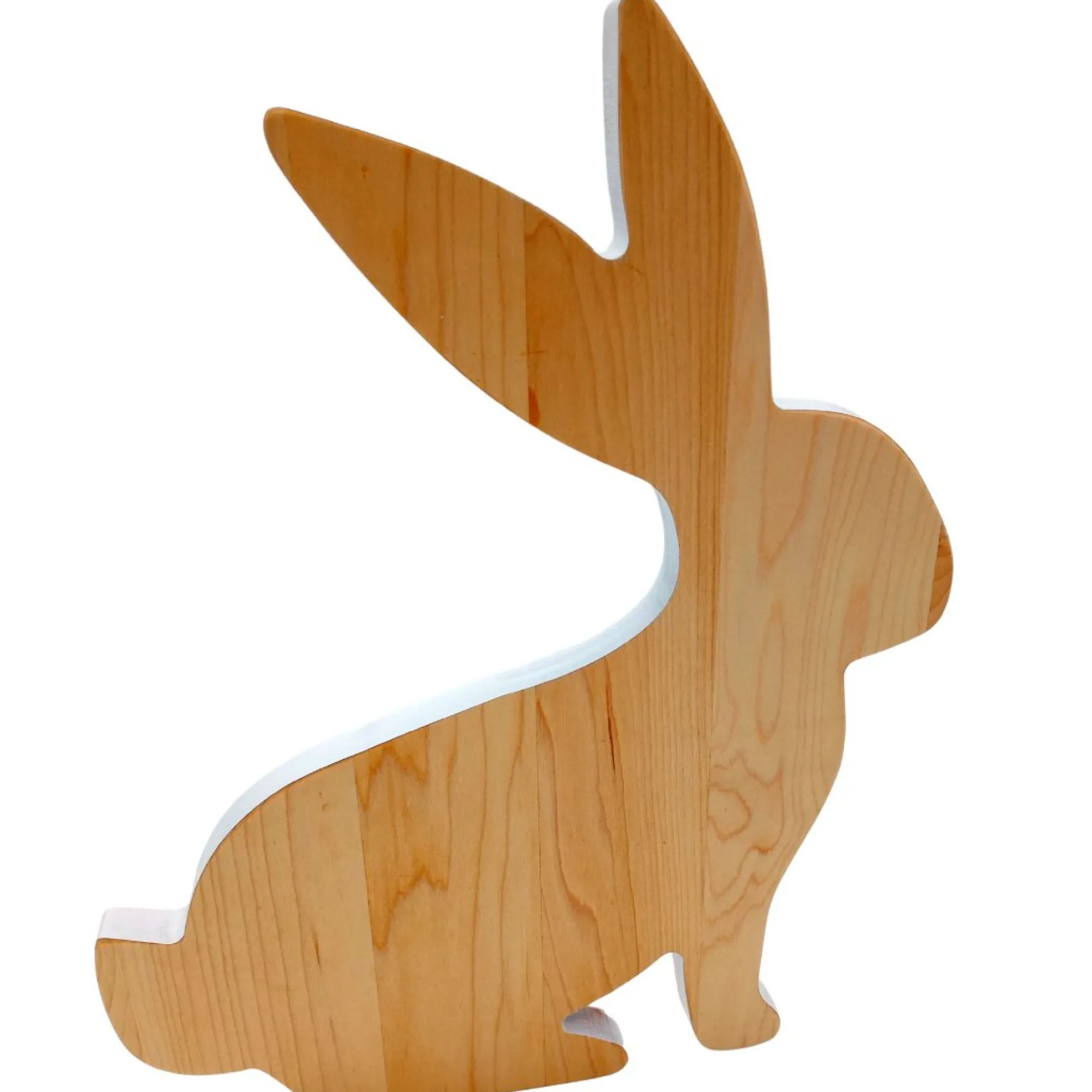 Hopping Wood Bunny Board with White Milk Paint Outline