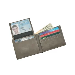 Leatherette Bill Fold, Grey 4.5" X 3.75"