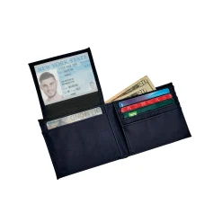 Leatherette Bill Fold, Navy 4.5" X 3.75"