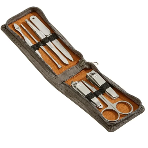 Leatherette Manicure Set, Grey 4.25" X 2.5"