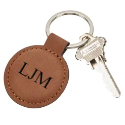 Leatherette Round Keychain, Caramel 1.875"