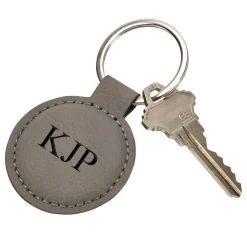 Leatherette Round Keychain, Grey 1.875"
