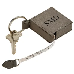 Leatherette Square 5' Feet Tape Measure Grey Keychain 2"