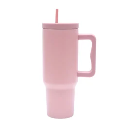 40 oz. Stainless Steel Modern Tumbler with Handle & Straw - Pink