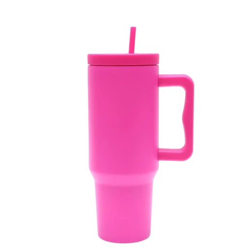 40 oz. Stainless Steel Modern Tumbler with Handle & Straw - Hot Pink