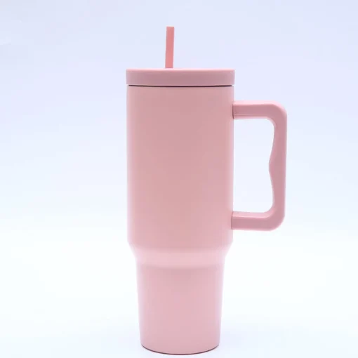 40 oz. Stainless Steel Modern Tumbler with Handle & Straw - Pink