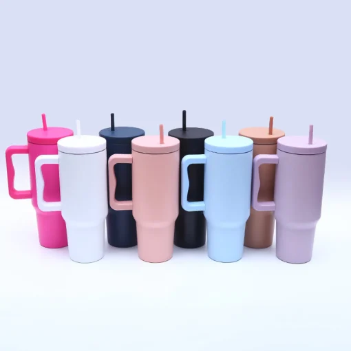40 oz. Stainless Steel Modern Tumbler with Handle & Straw - Hot Pink