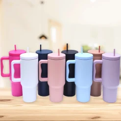 40 oz. Stainless Steel Modern Tumbler with Handle & Straw - Tan