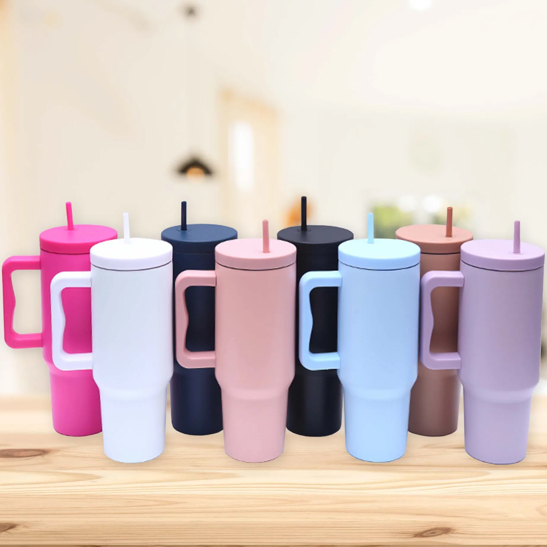 40 oz. Stainless Steel Modern Tumbler with Handle & Straw - Black