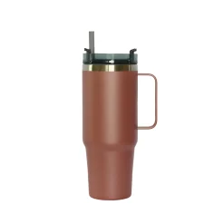 30 Oz Stainless Steel Tumbler with Handle & Straw - Rose