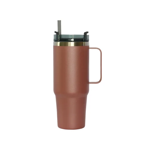 30 Oz Stainless Steel Tumbler with Handle & Straw - Rose