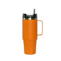30 Oz Stainless Steel Tumbler with Handle & Straw - Orange