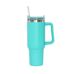 40 Oz Stainless Steel Tumbler with Handle & Straw - Aqua