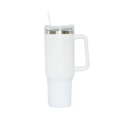 40 Oz Stainless Steel Tumbler with Handle & Straw - White