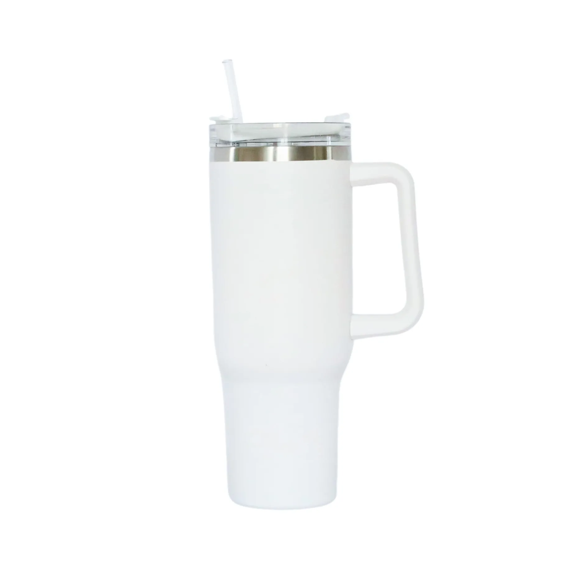 40 Oz Stainless Steel Tumbler with Handle & Straw - White