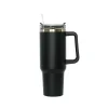 40 Oz Stainless Steel Tumbler with Handle & Straw - Black