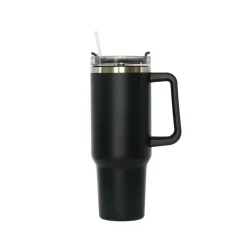 40 Oz Stainless Steel Tumbler with Handle & Straw - Black