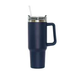40 Oz Stainless Steel Tumbler with Handle & Straw - Navy