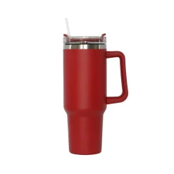 40 Oz Stainless Steel Tumbler with Handle & Straw - Red