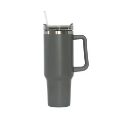 40 Oz Stainless Steel Tumbler with Handle & Straw - Grey