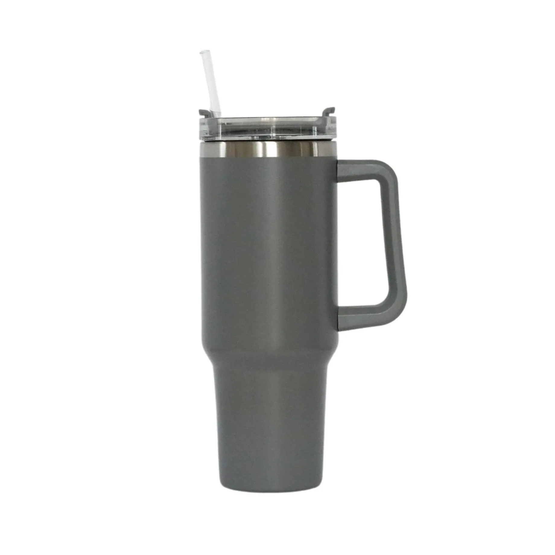 40 Oz Stainless Steel Tumbler with Handle & Straw - Grey