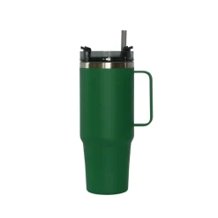 30 Oz Stainless Steel Tumbler with Handle & Straw - Green