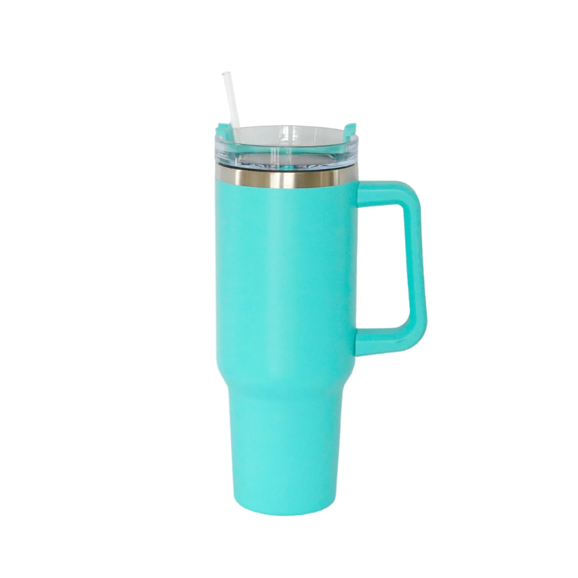 40 Oz Stainless Steel Tumbler with Handle & Straw - Aqua