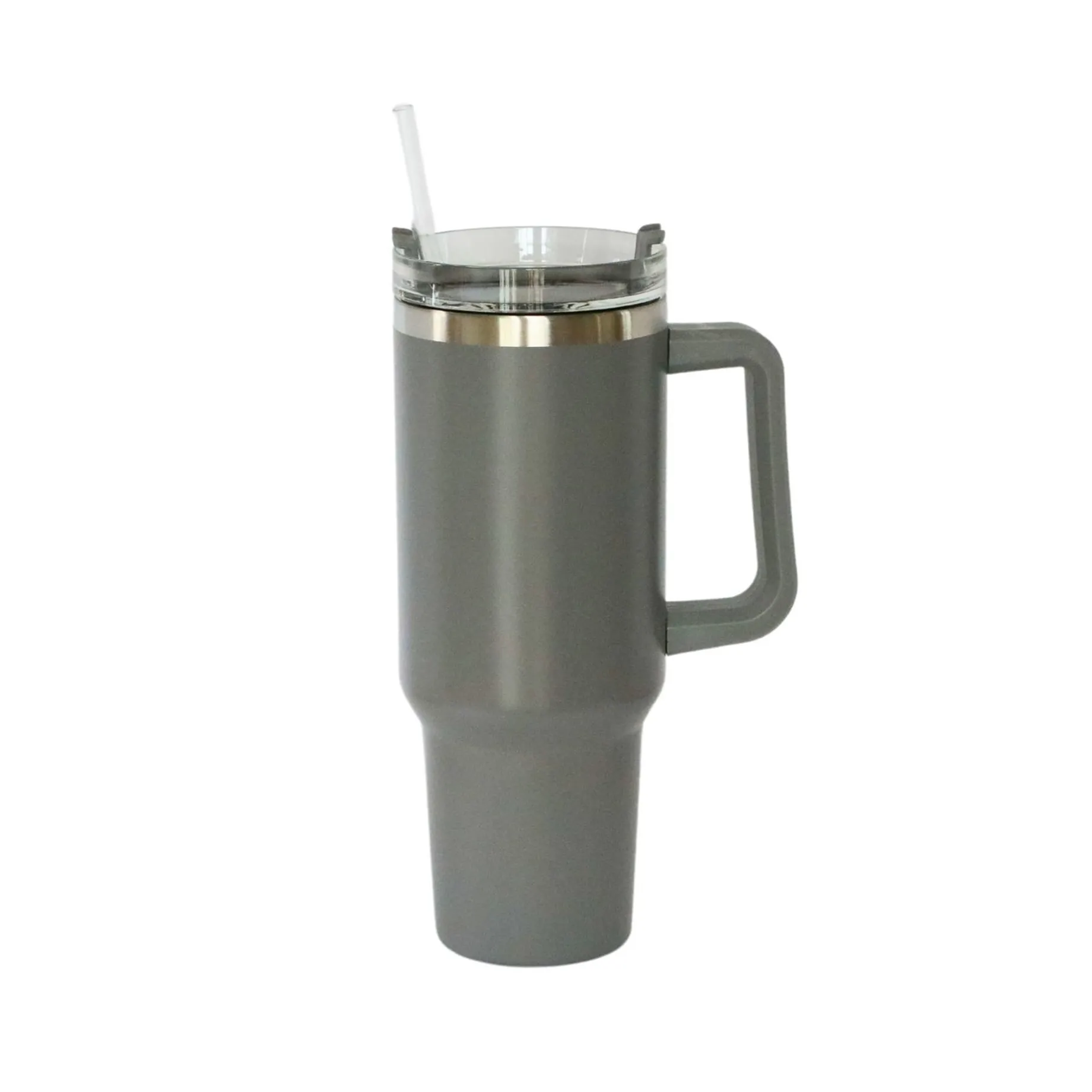 40 Oz Stainless Steel Tumbler with Handle & Straw - Grey