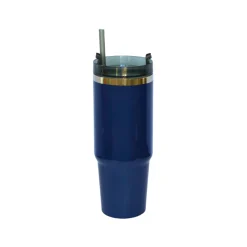 30 Oz Stainless Steel Tumbler with Straw - Navy